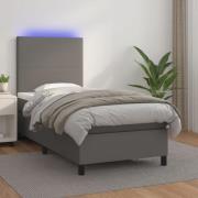 vidaXL Ramsäng med madrass & LED grå 90x190 cm konstläder