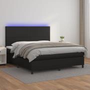 vidaXL Ramsäng med madrass & LED svart 180x200 cm konstläder