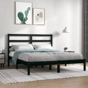 vidaXL Sängram svart massiv furu 140x190 cm