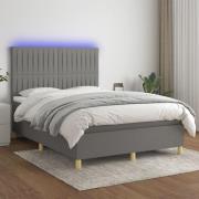 vidaXL Ramsäng med madrass & LED mörkgrå 140x200 cm tyg