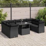 vidaXL Loungegrupp 10 delar med svarta dynor konstrotting