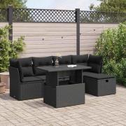 vidaXL Loungegrupp med dynor 6 delar svart konstrotting