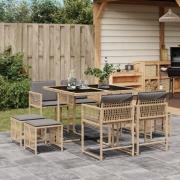 vidaXL Matgrupp för trädgården med dynor 9 delar mixbeige konstrotting