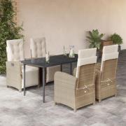vidaXL Matgrupp för trädgården med dynor 5 delar beige konstrotting