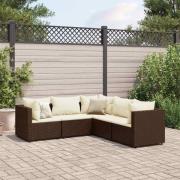 vidaXL Loungegrupp med dynor 5 delar brun konstrotting
