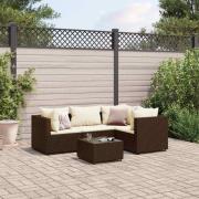 vidaXL Loungegrupp med dynor 5 delar brun konstrotting