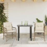 vidaXL Bistrogrupp med dynor 3 delar beige konstrotting
