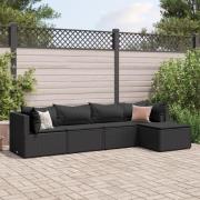 vidaXL Loungegrupp med dynor 5 delar konstrotting svart