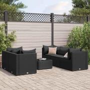 vidaXL Loungegrupp med dynor 6 delar svart konstrotting