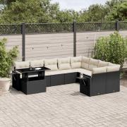 vidaXL Loungegrupp 10 delar med svarta dynor konstrotting