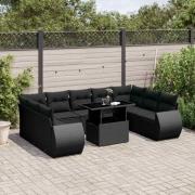 vidaXL Loungegrupp 10 delar med svarta dynor konstrotting