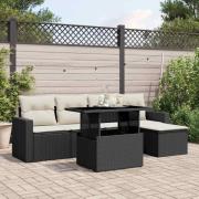 vidaXL Loungegrupp med dynor 6 delar svart konstrotting