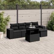 vidaXL Loungegrupp med dynor 6 delar svart konstrotting