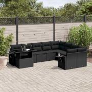 vidaXL Loungegrupp 10 delar med svarta dynor konstrotting