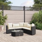 vidaXL Loungegrupp med dynor 6 delar svart konstrotting