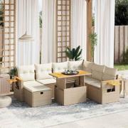 vidaXL Matgrupp för trädgården med dynor 8 delar beige konstrotting