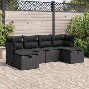 vidaXL Loungegrupp med dynor 6 delar svart konstrotting