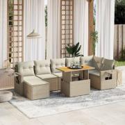 vidaXL Matgrupp för trädgården med dynor 8 delar beige konstrotting
