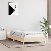 vidaXL Sängram med huvudgavel utan madrass gräddvit 90x190 cm tyg