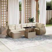 vidaXL Matgrupp för trädgården med dynor 8 delar beige konstrotting