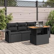 vidaXL Loungegrupp för trädgården med dynor 5 delar svart konstrotting