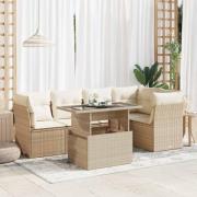 vidaXL Soffgrupp för trädgården med dynor 6 delar beige konstrotting