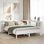 vidaXL Säng med bokhylla utan madrass vit 150x200 cm massiv furu