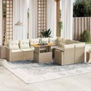 vidaXL Soffgrupp för trädgård med dynor 10 delar beige konstrotting