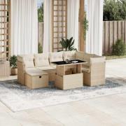 vidaXL Matgrupp för trädgården med dynor 8 delar beige konstrotting