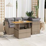 vidaXL Soffgrupp för trädgården med dynor 5 delar beige konstrotting