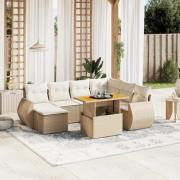 vidaXL Matgrupp för trädgården med dynor 8 delar beige konstrotting