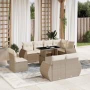 vidaXL Soffgrupp för trädgården med dynor 9 delar beige konstrotting
