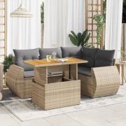 vidaXL Soffgrupp för trädgården med dynor 5 delar beige konstrotting