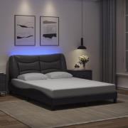 vidaXL Sängram med LED-belysning grå 140x200 cm konstläder