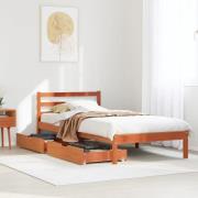 vidaXL Sängram utan madrass vaxad brun 90x200 cm massiv furu