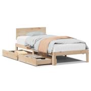 vidaXL Sängram med lådor 90x200 cm massiv furu