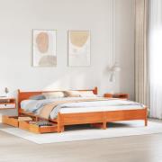 vidaXL Sängram utan madrass vaxbrun 180x200 cm massiv furu