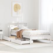 vidaXL Säng med bokhylla utan madrass vit 90x200cm massiv furu