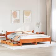 vidaXL Sängram utan madrass vaxbrun 200x200 cm massiv furu