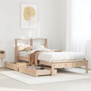 vidaXL Säng med bokhylla utan madrass 90x200cm massiv furu