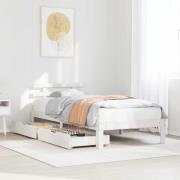 vidaXL Sängram med lådor vit 90x200 cm massiv furu