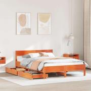 vidaXL Sängram utan madrass vaxbrun 140x190 cm massiv furu