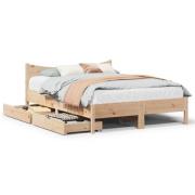 vidaXL Sängram med lådor 160x200 cm massiv furu