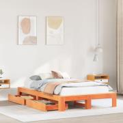 vidaXL Sängram utan madrass vaxbrun 135x190 cm massiv furu