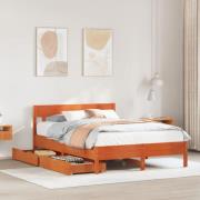 vidaXL Sängram utan madrass vaxbrun 140x190 cm massiv furu