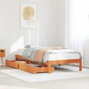 vidaXL Sängram med lådor vaxad brun 90x190 cm massiv furu