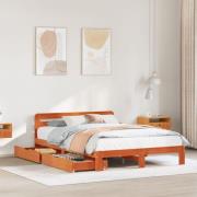 vidaXL Sängram utan madrass vaxbrun 150x200 cm massiv furu