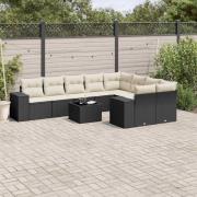 vidaXL Loungegrupp 10 delar med svarta dynor konstrotting