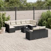 vidaXL Loungegrupp 10 delar med svarta dynor konstrotting