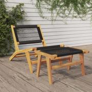 vidaXL Trädgårdsstol med fotstöd massiv teak och polyester